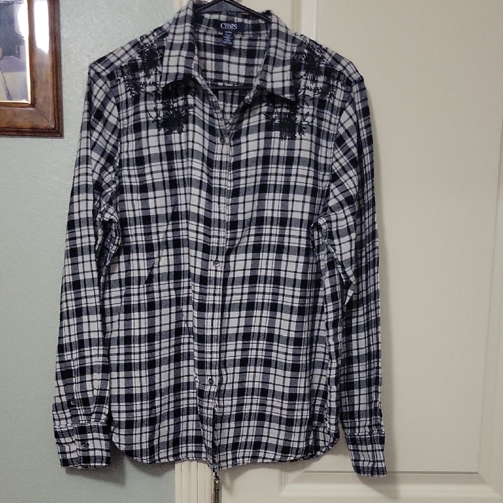 CHAPS Black and White Plaid Shirt